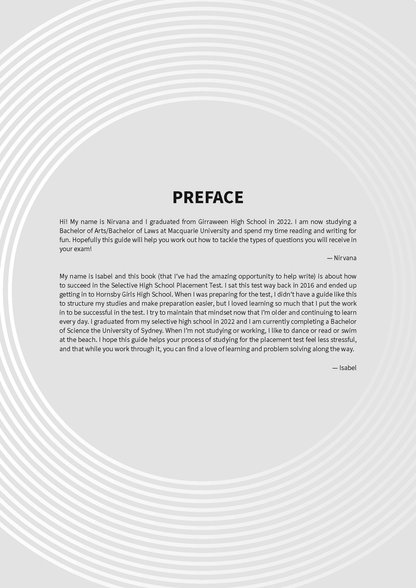 White guide book page by ATAR Notes titled "PREFACE" with black text and a subtle light grey background pattern.