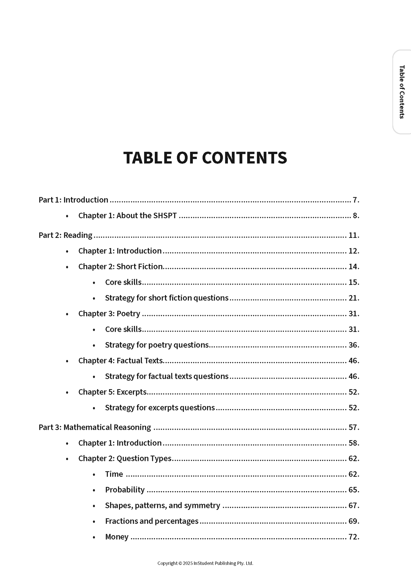 Study guide by ATAR Notes displaying the table of contents page with sections for Introduction, Reading, and Mathematical Reasoning.