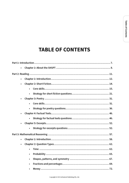 Study guide by ATAR Notes displaying the table of contents page with sections for Introduction, Reading, and Mathematical Reasoning.