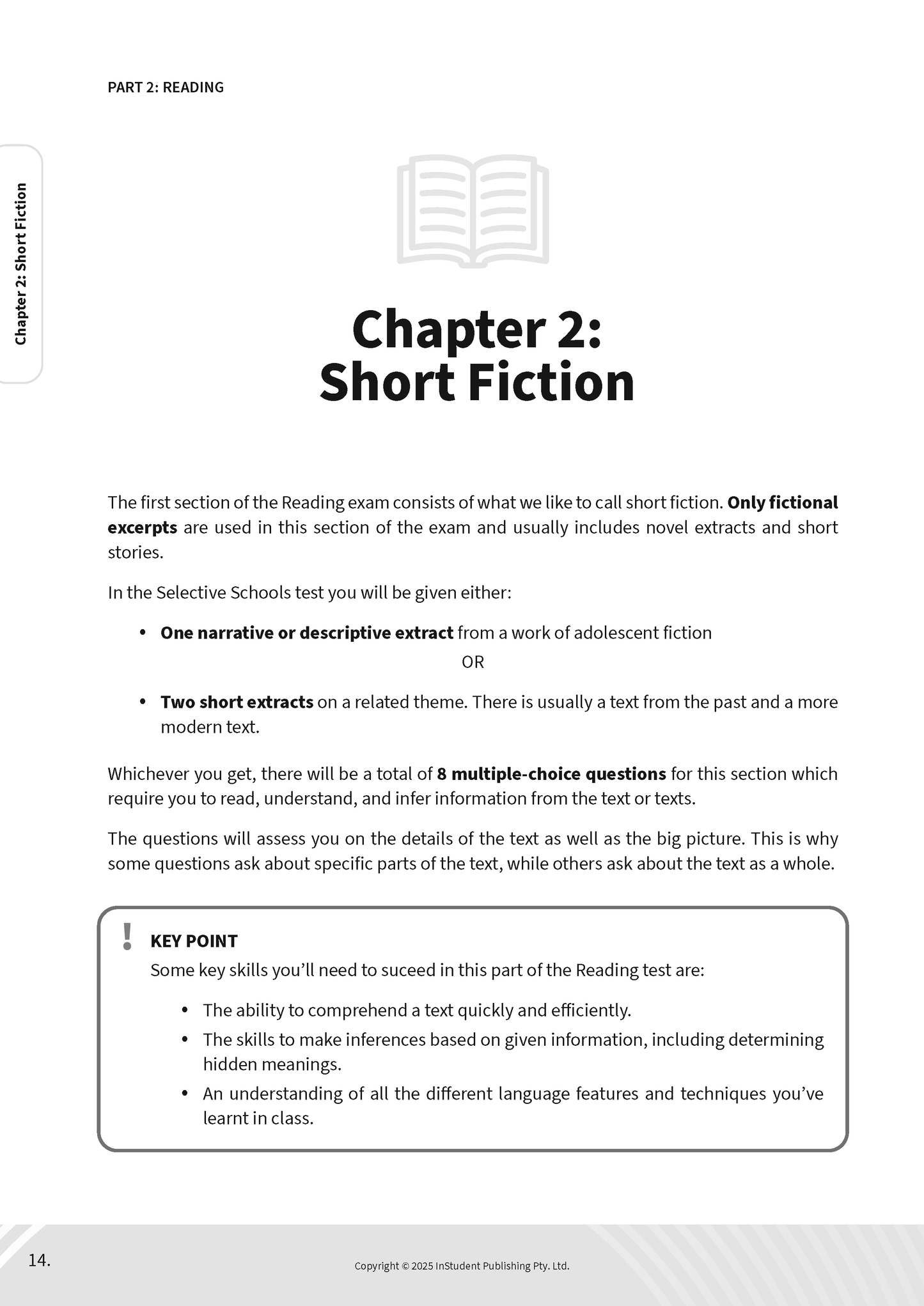 Course notes by ATAR Notes, showing an open page with a book icon, 'Chapter 2: Short Fiction' title, and instructional text.