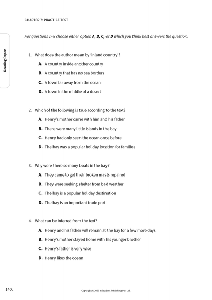 Course Notes by ATAR Notes displaying a white practice test page with black reading comprehension questions.