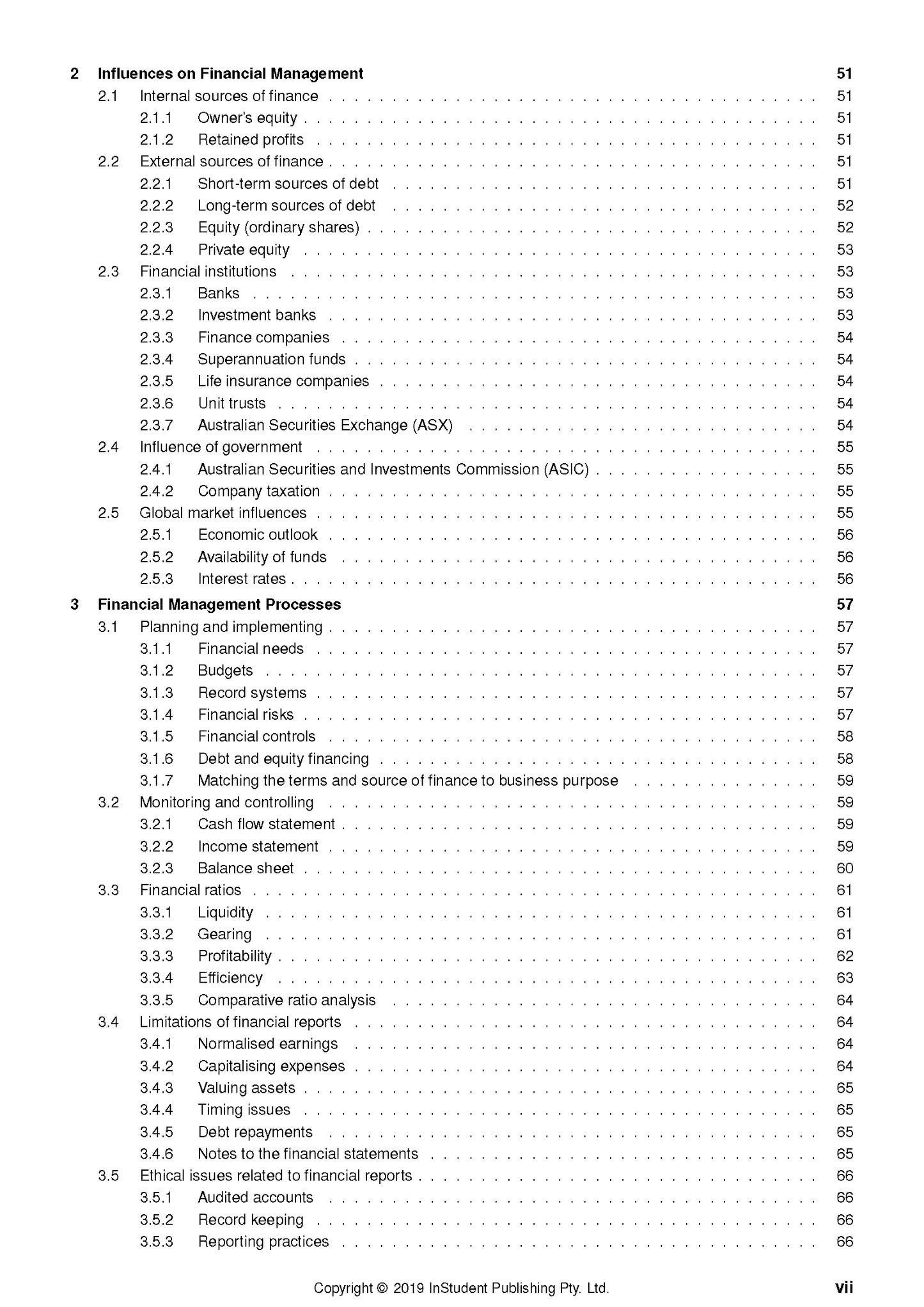 Course notes page for HSC Business Studies by ATAR Notes, displaying a table of contents with numbered sections and page numbers.