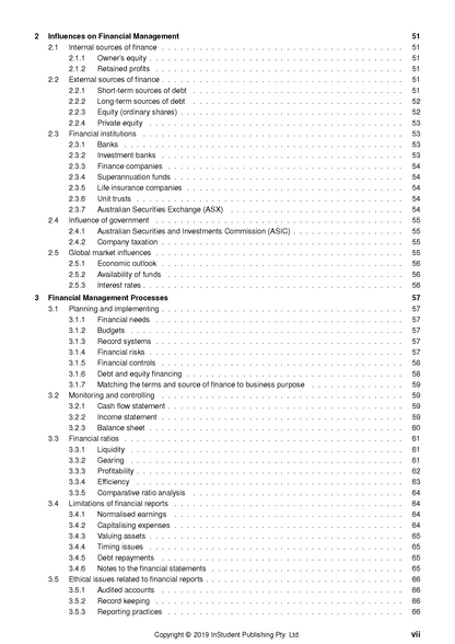 Course notes page for HSC Business Studies by ATAR Notes, displaying a table of contents with numbered sections and page numbers.