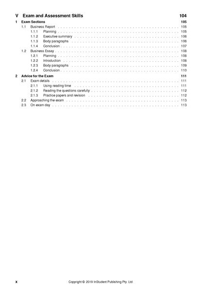 Course notes by ATAR Notes showing a table of contents for 'Exam and Assessment Skills' with section headings and page numbers.