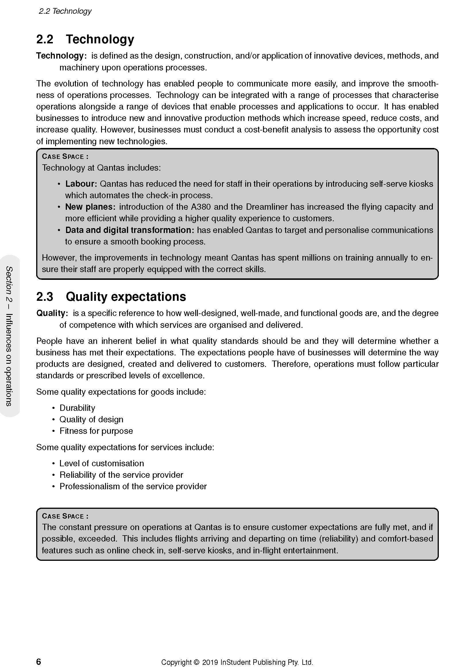 White course notes page by ATAR Notes, displaying content on Technology and Quality expectations with case studies.