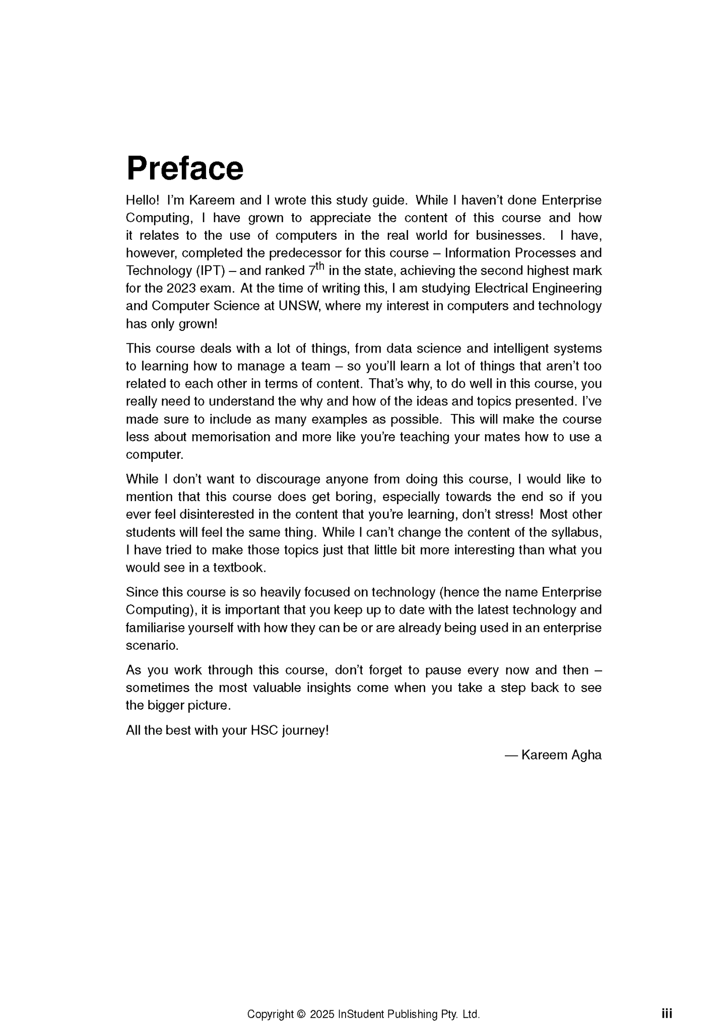 HSC Year 12 Enterprise Computing Course Notes by ATAR Notes, a white page with bold 'Preface' title and body text.
