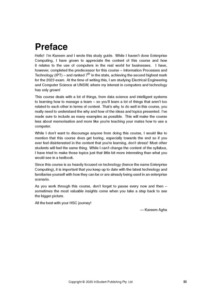 HSC Year 12 Enterprise Computing Course Notes by ATAR Notes, a white page with bold 'Preface' title and body text.