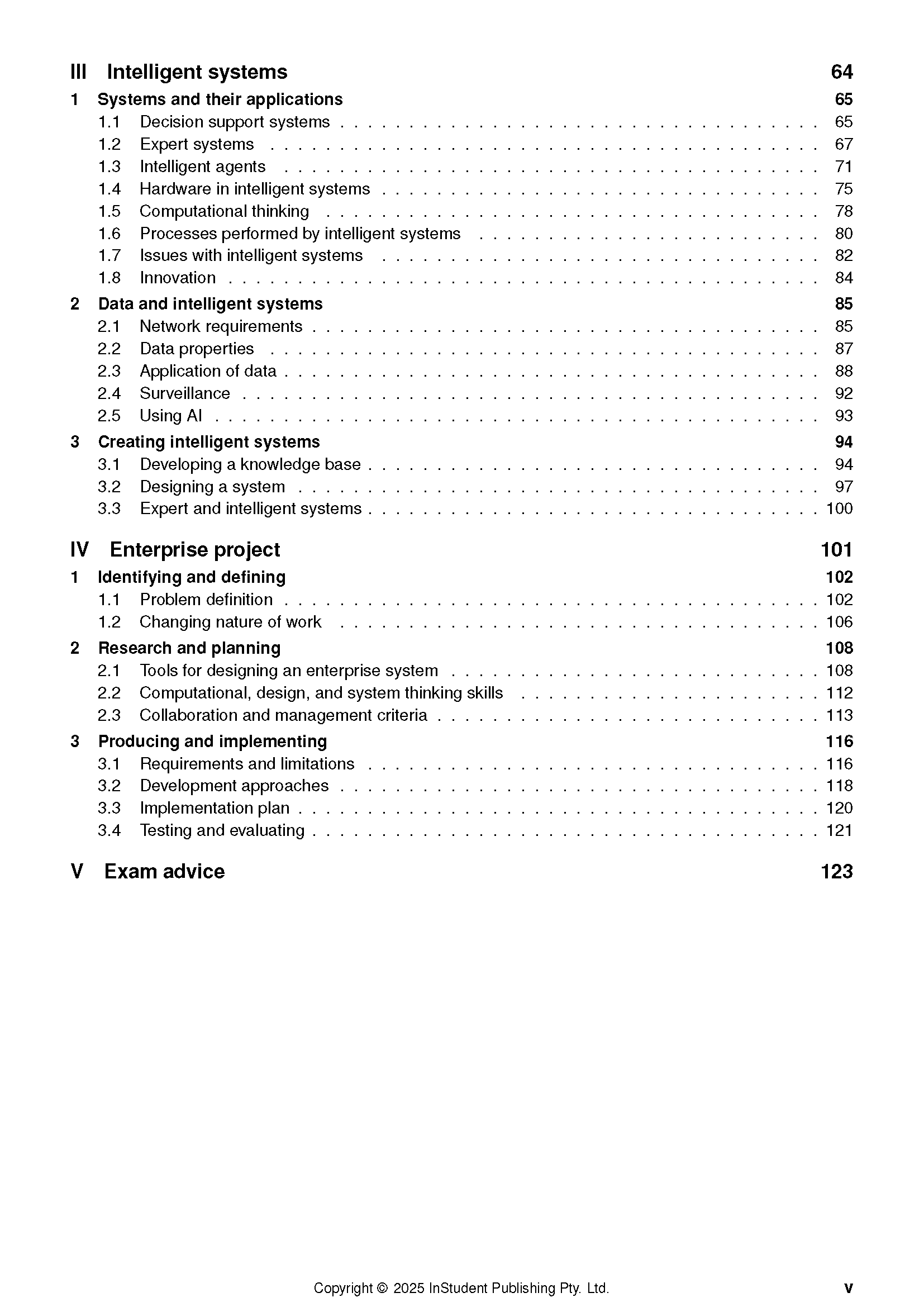 HSC Year 12 Enterprise Computing Course Notes by ATAR Notes, displaying the table of contents for Intelligent Systems and Enterprise Project.
