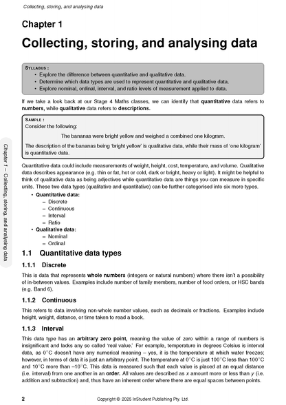 Course notes by ATAR Notes, showing a page on collecting, storing, and analysing data with Chapter 1 heading.