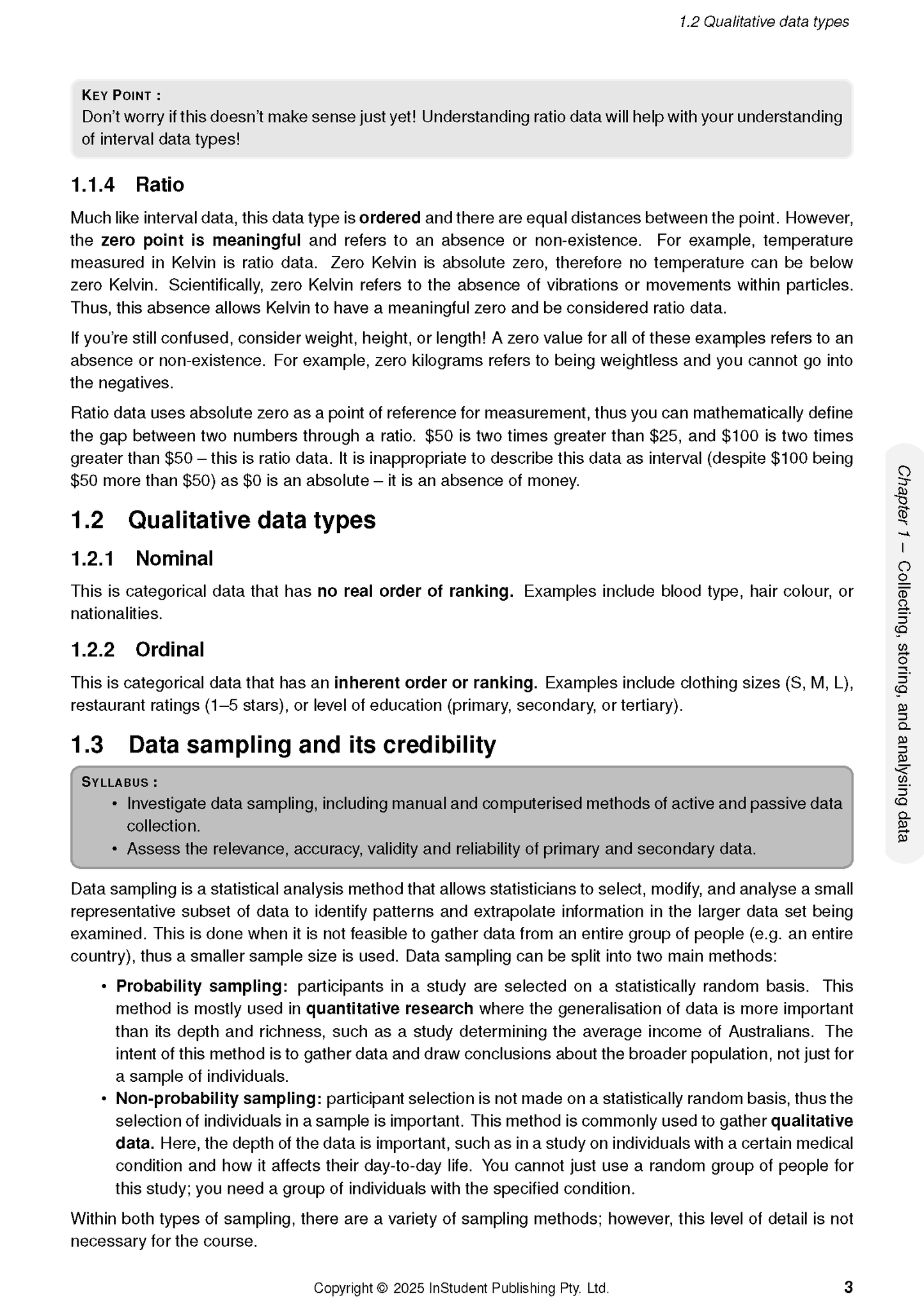 Course notes page for Enterprise Computing from ATAR Notes, displaying black text on a white page with grey highlight boxes on data types and sampling.