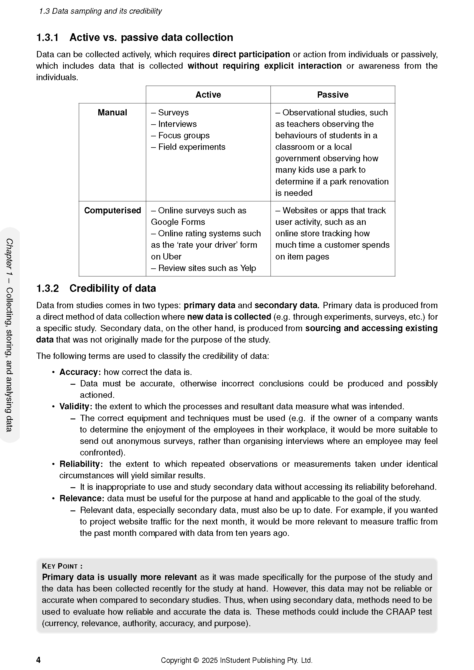 Course notes by ATAR Notes, with a visible page detailing active and passive data collection.