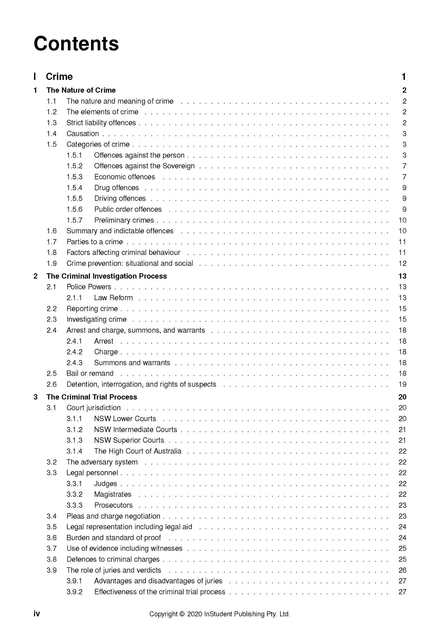 Course Notes by ATAR Notes, showing a detailed table of contents page for Legal Studies.