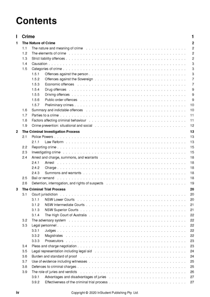 Course Notes by ATAR Notes, showing a detailed table of contents page for Legal Studies.