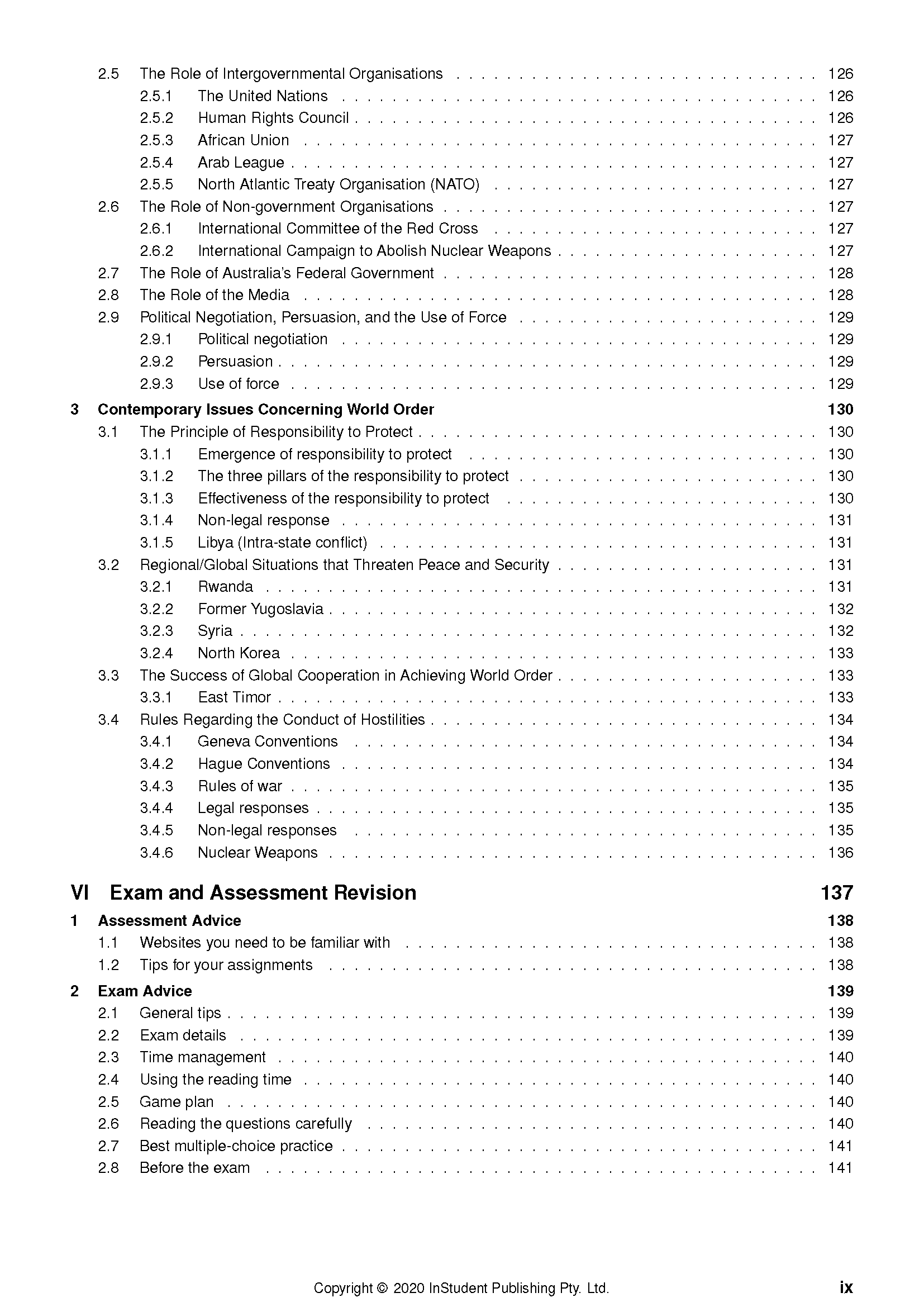HSC Year 12 Legal Studies Complete Course Notes by ATAR Notes, displaying a detailed table of contents with page numbers.