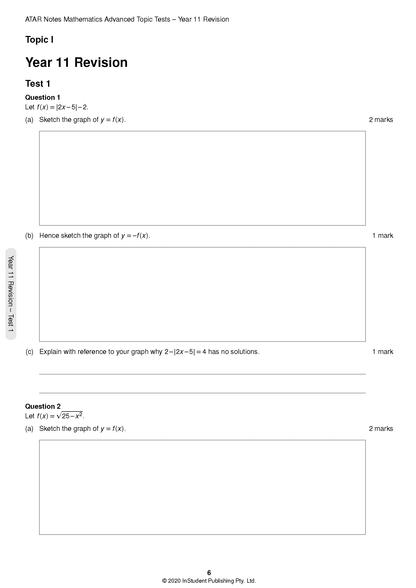 Mathematics Advanced Topic Tests by ATAR Notes, showing a page with questions and blank answer spaces.