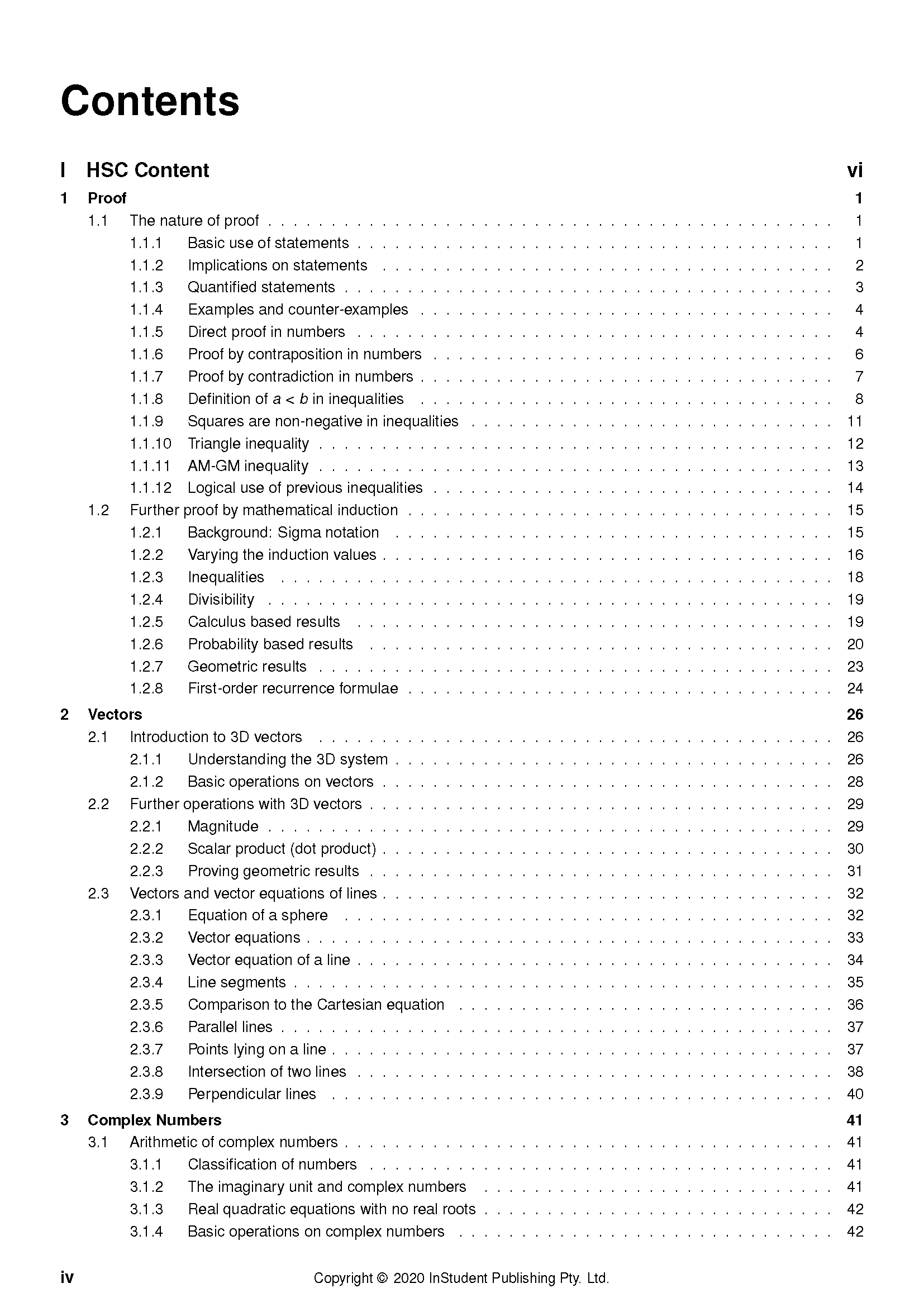 Course notes by ATAR Notes showing the table of contents page with chapters like Proof, Vectors, and Complex Numbers.