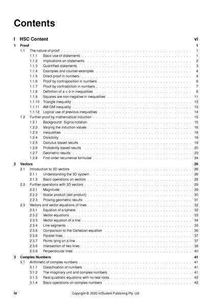 Course notes by ATAR Notes showing the table of contents page with chapters like Proof, Vectors, and Complex Numbers.