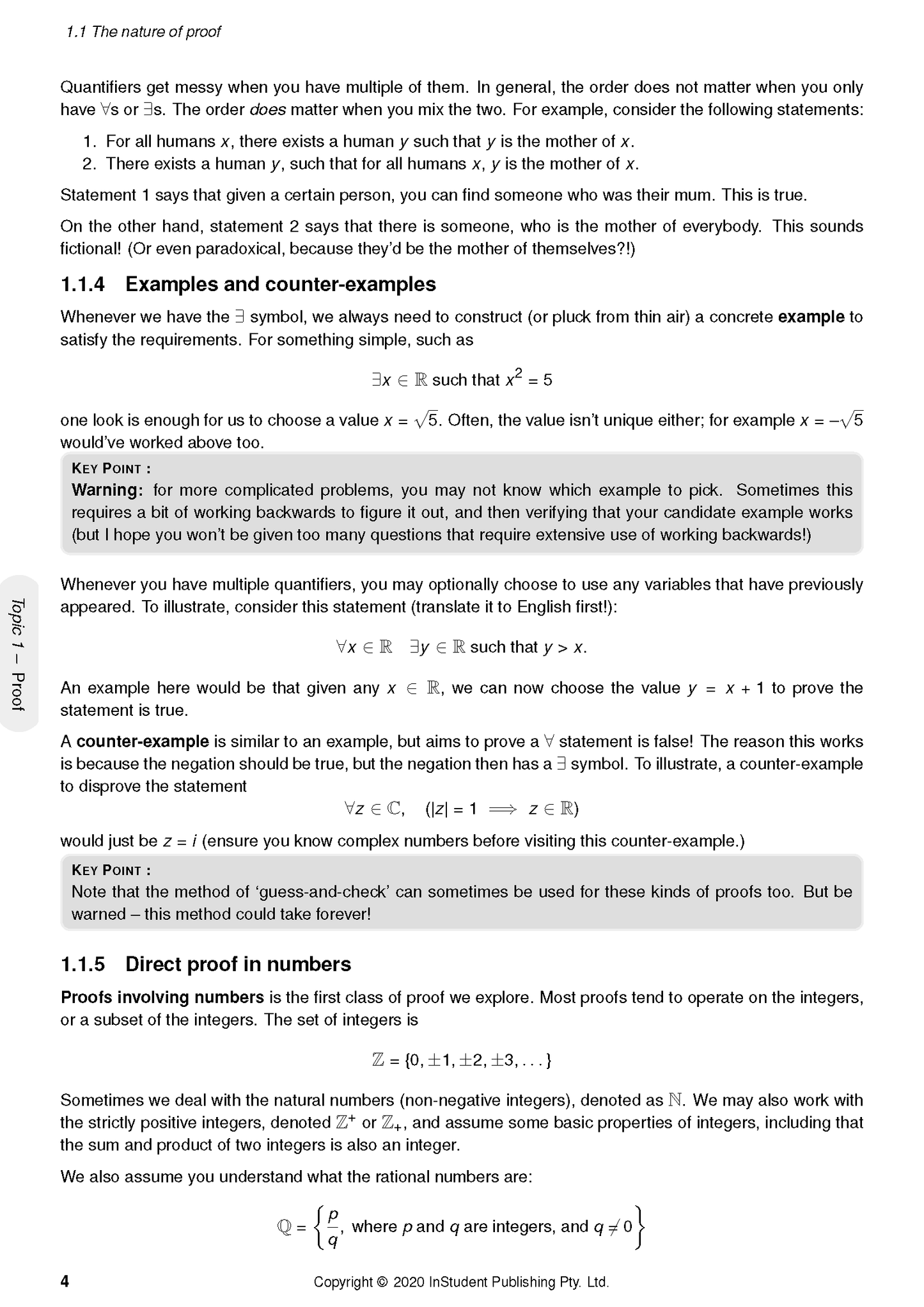 Mathematics Extension 2 Course Notes by ATAR Notes, displaying a page on proof with text, equations, and grey key point boxes.