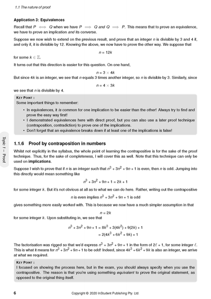 HSC Year 12 Mathematics Extension 2 Complete Course Notes by ATAR Notes, showing a page on equivalences and proof by contraposition.