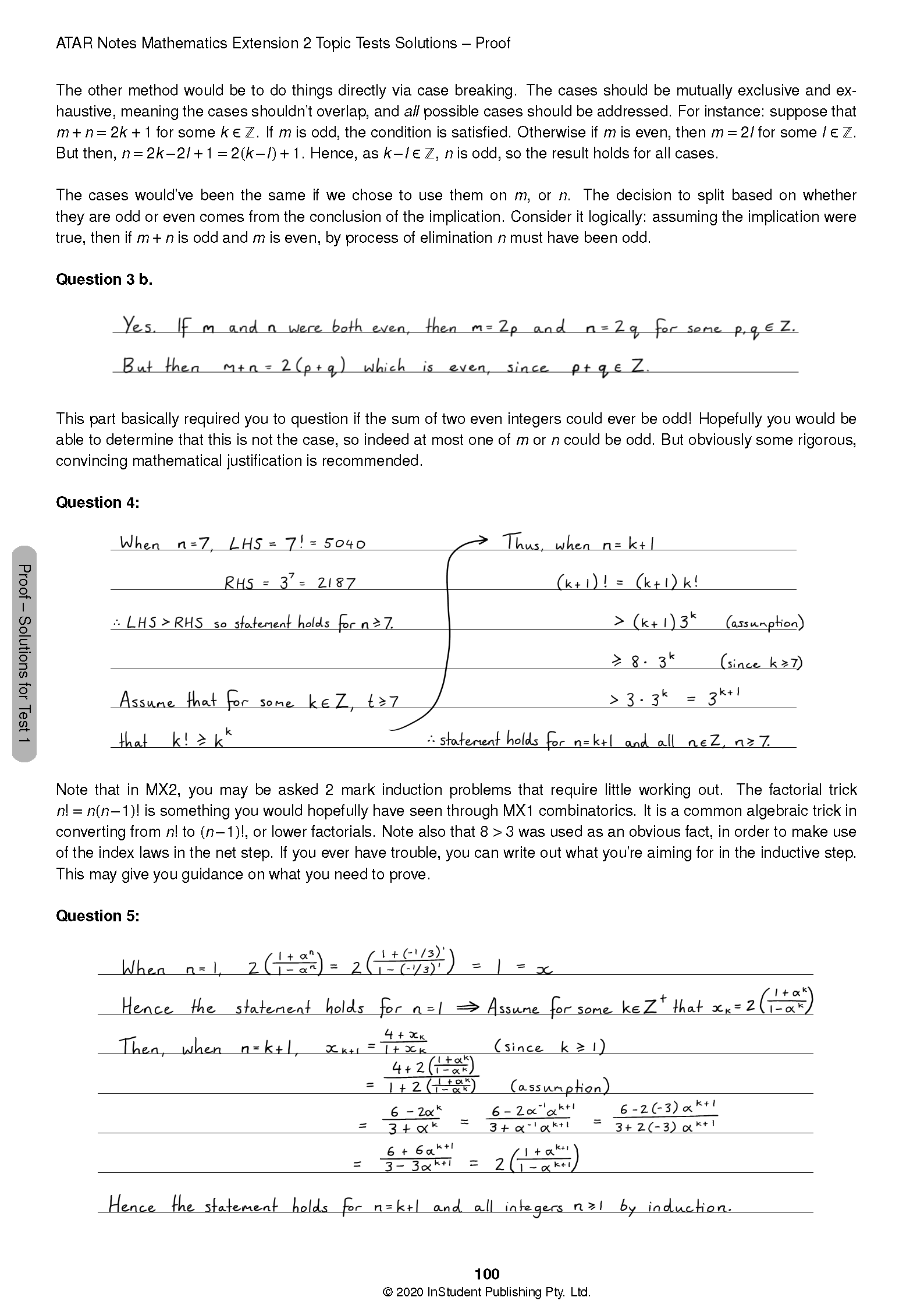 HSC Year 12 Mathematics Extension 2 Topic Tests solution page by ATAR Notes, displaying handwritten steps and printed text.