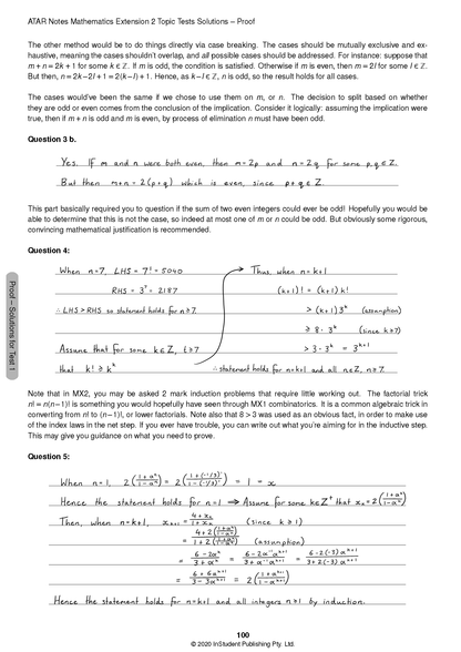 HSC Year 12 Mathematics Extension 2 Topic Tests solution page by ATAR Notes, displaying handwritten steps and printed text.