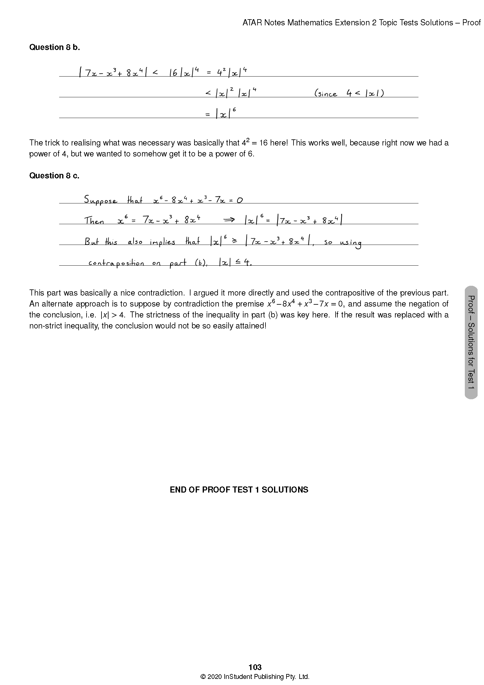 HSC Year 12 Mathematics Extension 2 Topic Tests solution page by ATAR Notes, showing detailed mathematical equations and explanations.