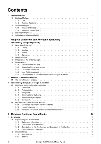 Course notes showing a table of contents by ATAR Notes, with black text and numerical sections on a white background.