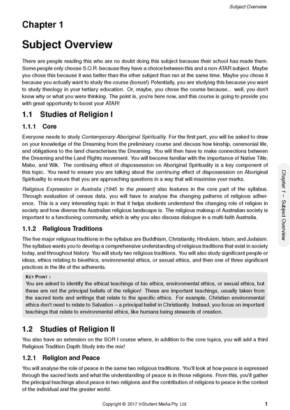 HSC Year 12 Studies of Religion Course Notes by ATAR Notes, a white page with black text outlining the 'Subject Overview' for Chapter 1.