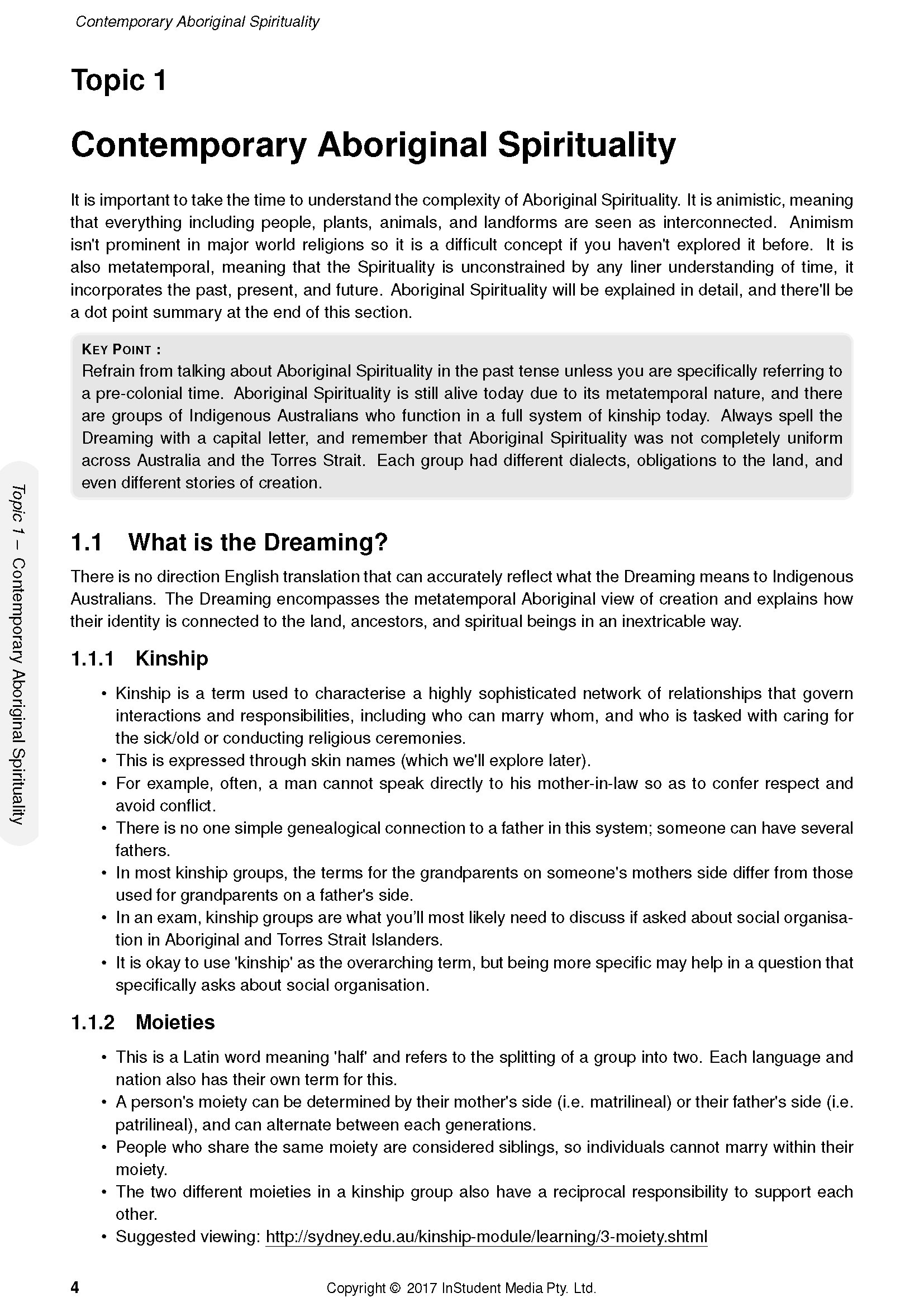Course notes with black text on a white page by ATAR Notes, displaying content on Contemporary Aboriginal Spirituality.