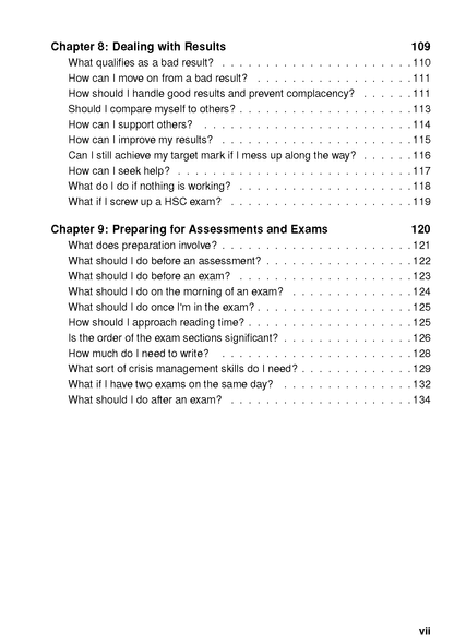 HSC Survival Guide by ATAR Notes, displaying a white page from its table of contents with black text.