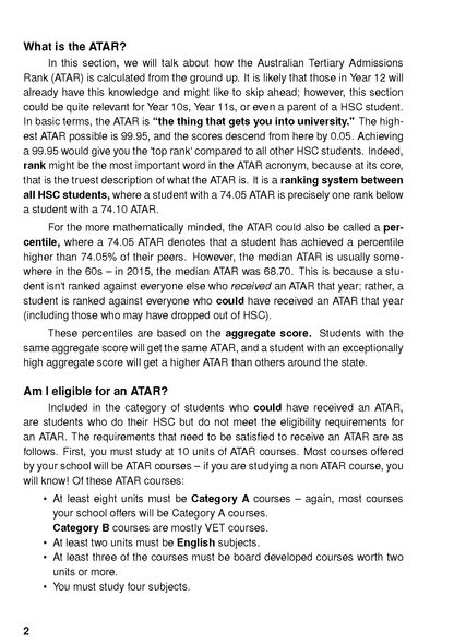 White page from the HSC Study Guide by ATAR Notes, detailing ATAR eligibility and courses.