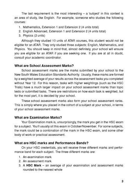 An HSC study guide page by ATAR Notes with black text on a white background, detailing assessment and examination marks.