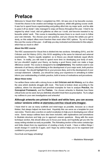 HSC Year 12 Visual Arts Complete Course Notes by ATAR Notes, featuring a white page with black text and bold headings about art studies.