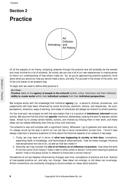 HSC Visual Arts Course Notes by ATAR Notes, displaying a page with a circle diagram separating 'Artmaking' from 'Art Criticism and Art History', and educational text.