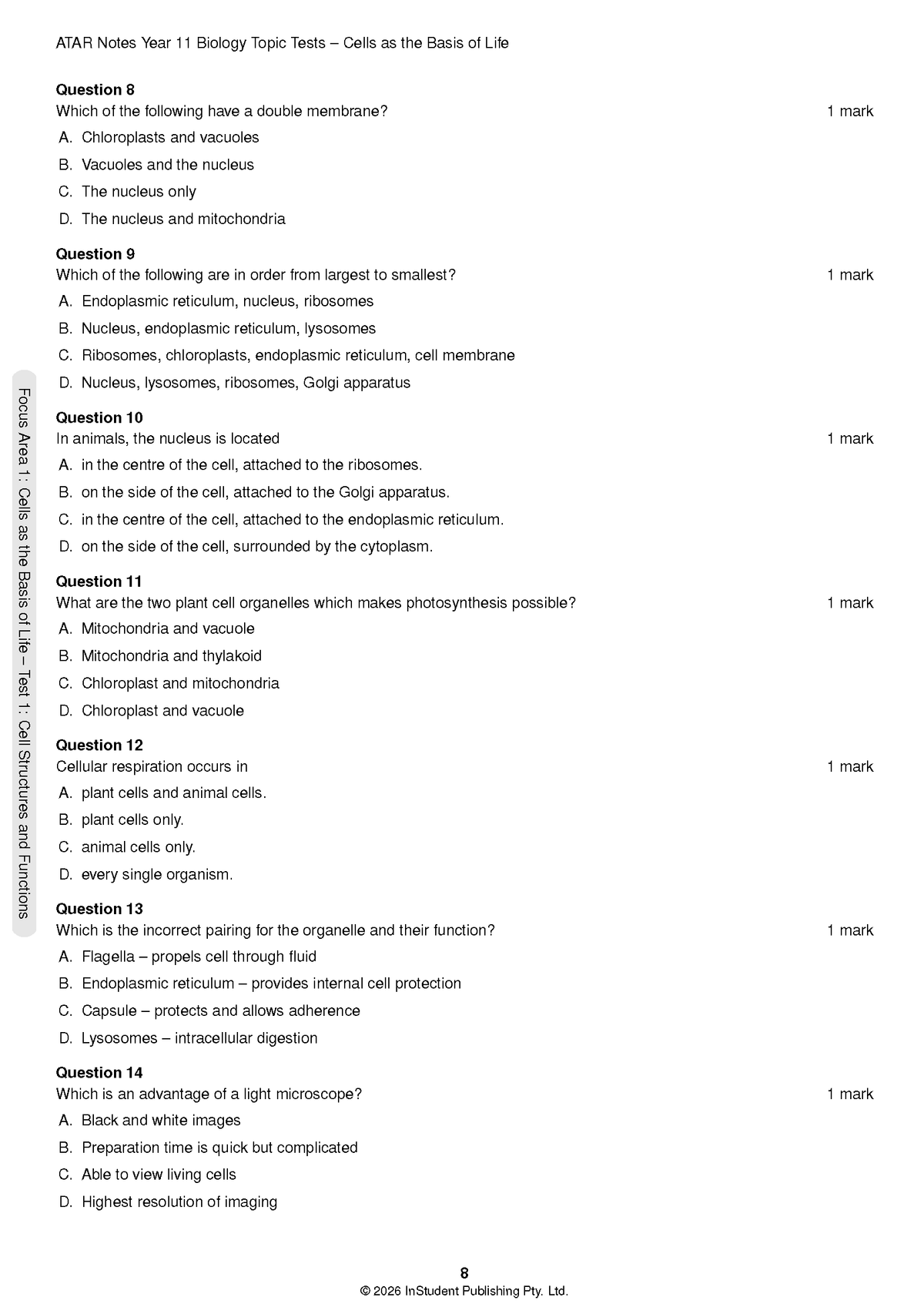 ATAR Notes HSC Year 11 Biology Topic Tests (2027-2029)