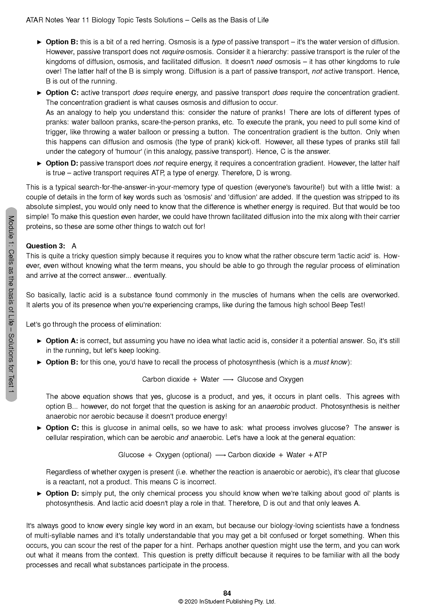 HSC Year 11 Biology Topic Tests by ATAR Notes, showing a cropped page with questions and solutions.