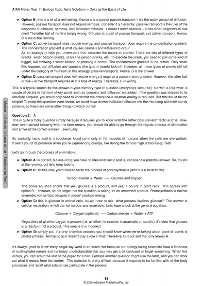 HSC Year 11 Biology Topic Tests by ATAR Notes, showing a cropped page with questions and solutions.