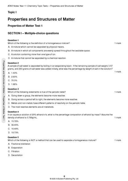 ATAR Notes HSC Year 11 Chemistry Topic Tests (2026-2027)