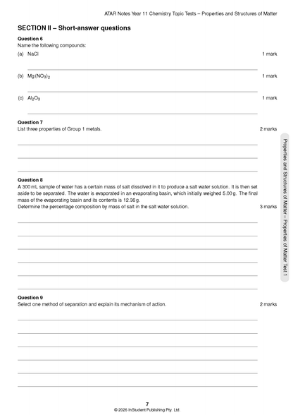 ATAR Notes HSC Year 11 Chemistry Topic Tests (2026-2027)