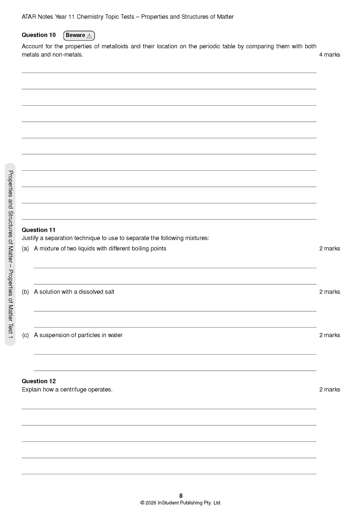 ATAR Notes HSC Year 11 Chemistry Topic Tests (2026-2027)