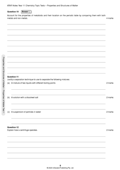ATAR Notes HSC Year 11 Chemistry Topic Tests (2026-2027)