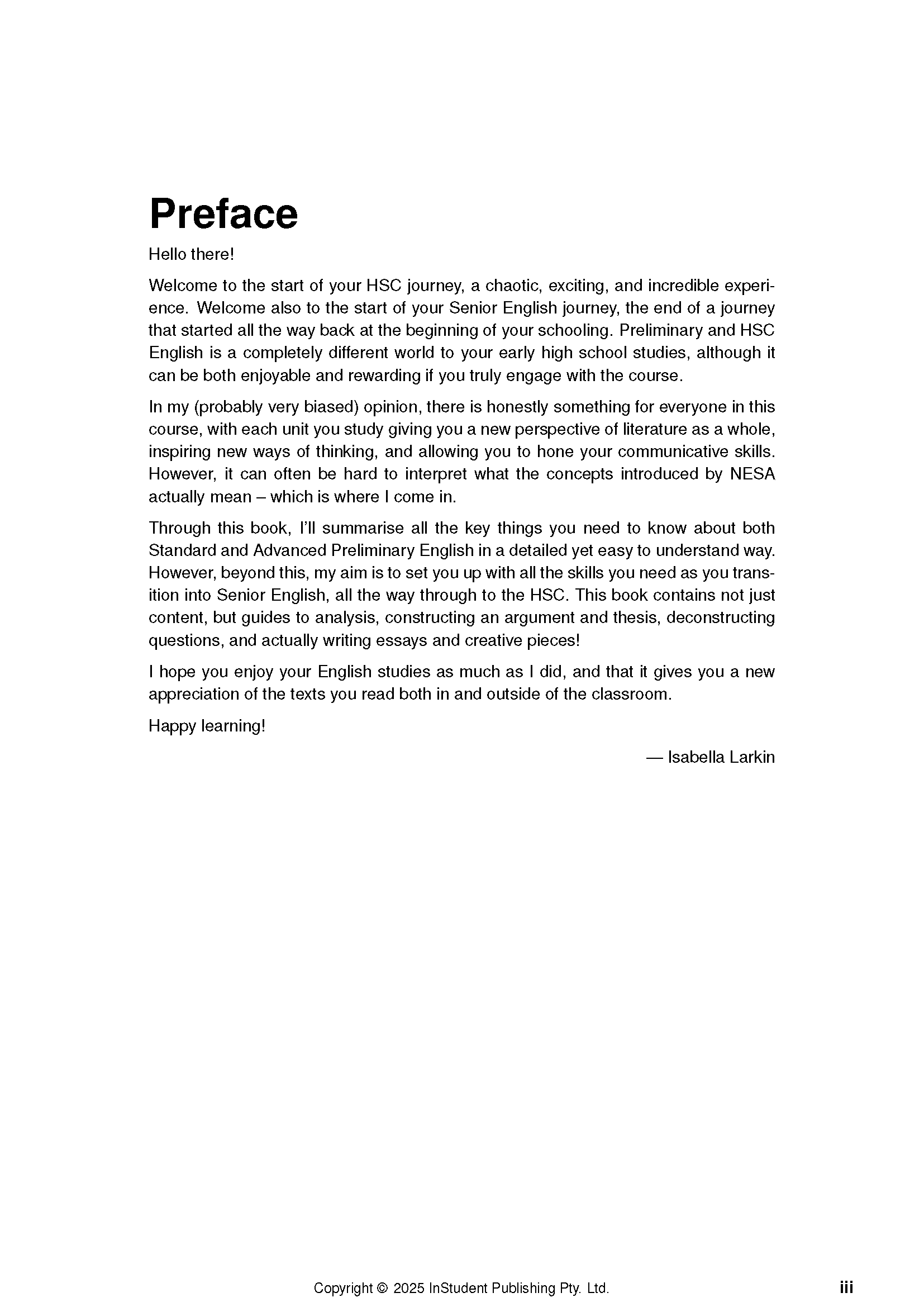 White course notes by ATAR Notes, displaying a preface page with black text, a signature, and copyright details.