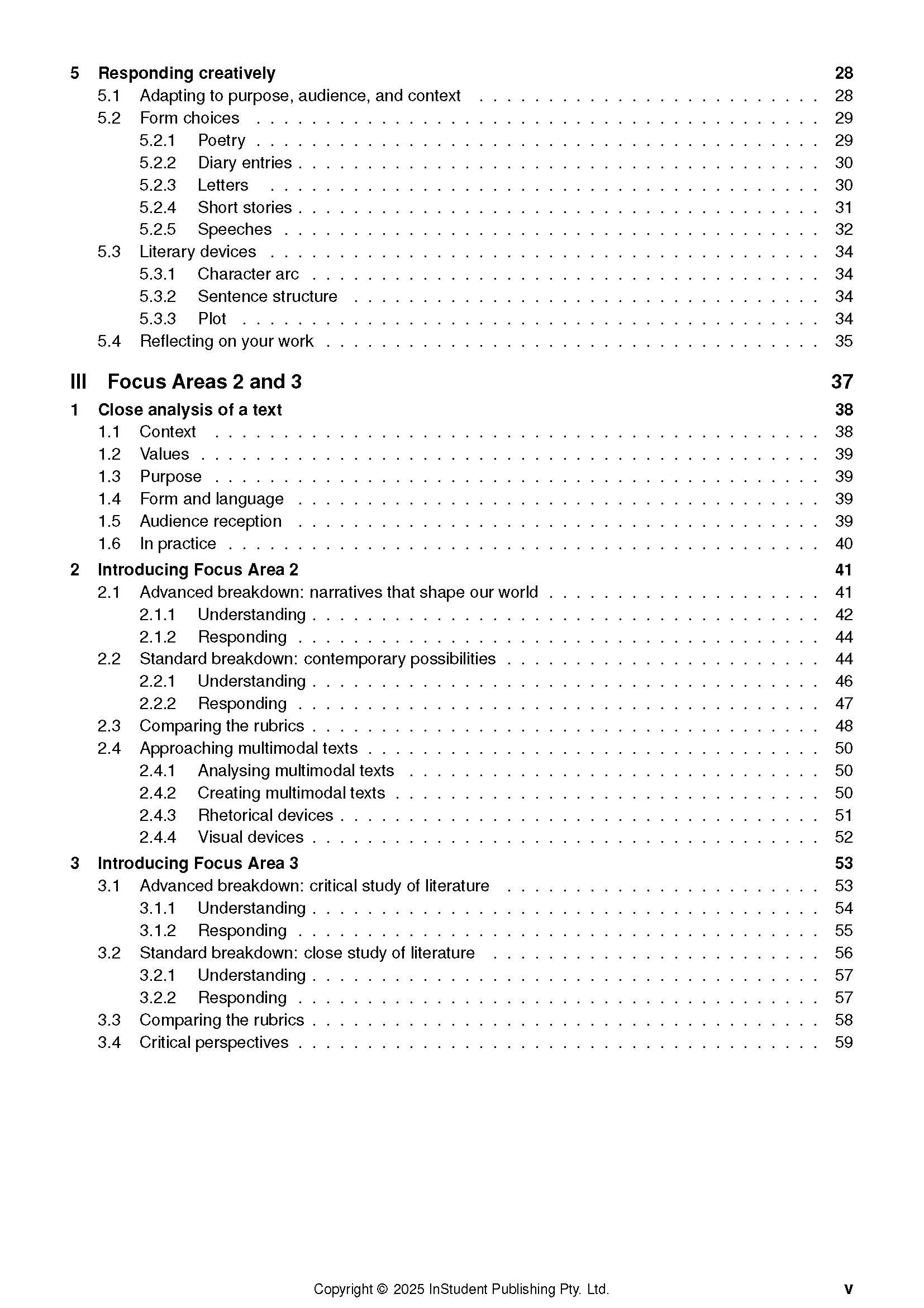 Course Notes by ATAR Notes, showing a table of contents page with numbered sections and corresponding page numbers.