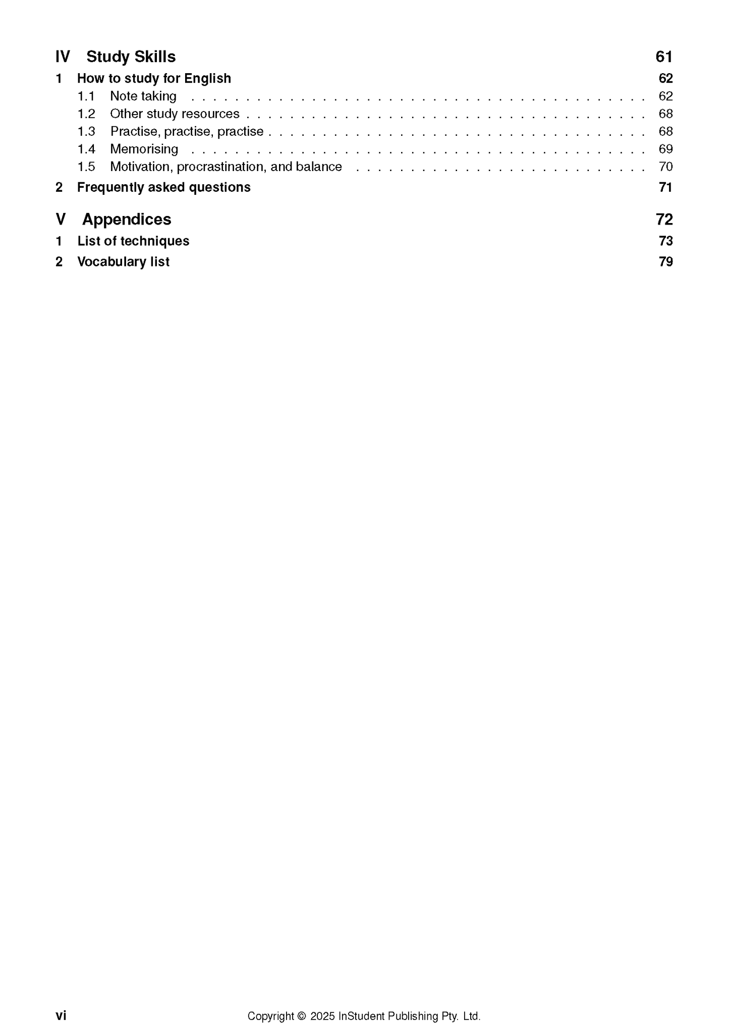 HSC Year 11 English Complete Course Notes by ATAR Notes, showing a table of contents with sections on study skills and appendices.