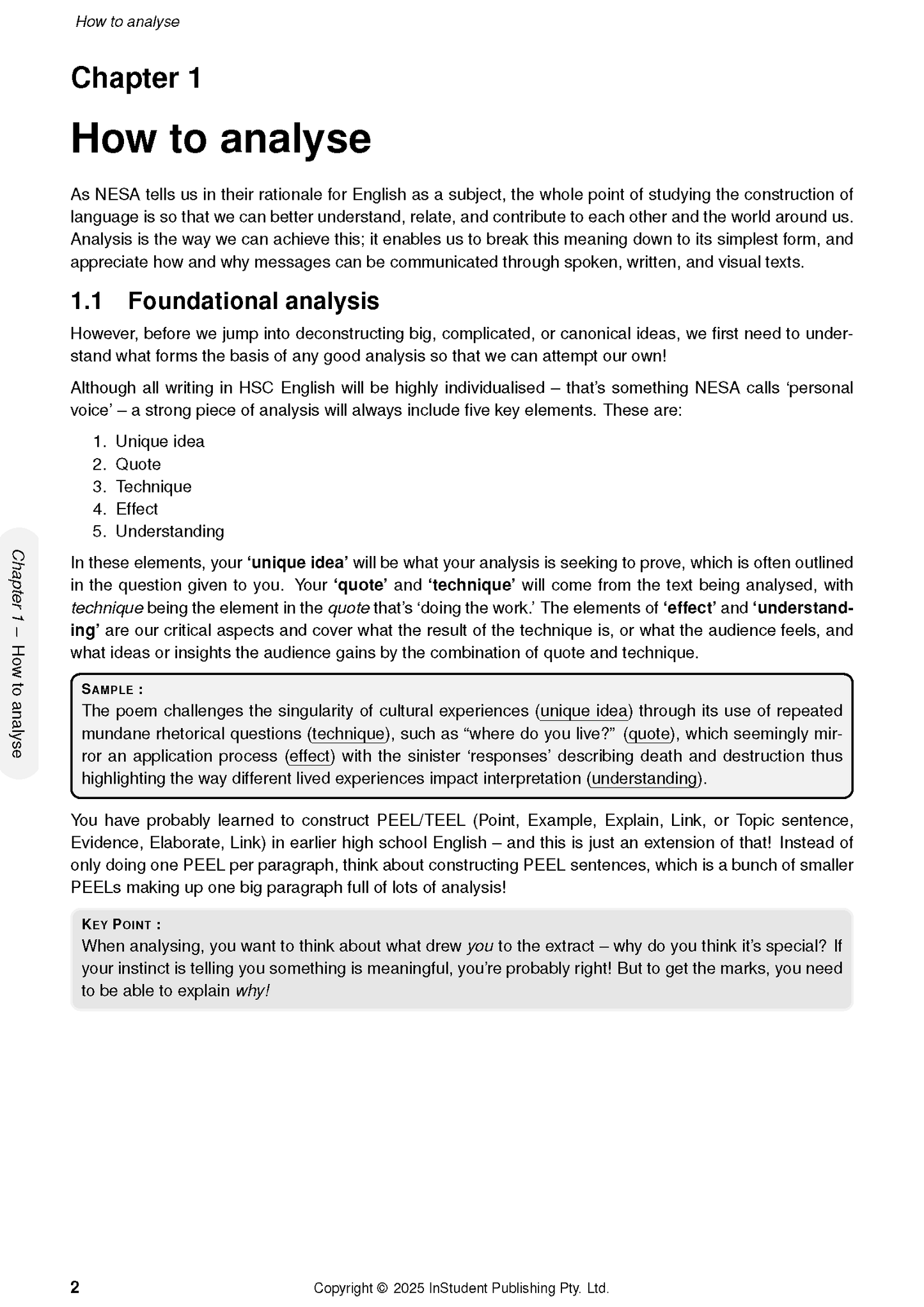 HSC Year 11 English Complete Course Notes by ATAR Notes displaying a page on 'How to analyse' with text, headings, and sample boxes.