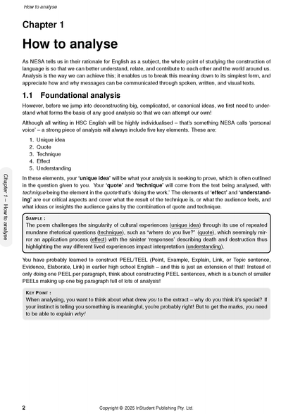 HSC Year 11 English Complete Course Notes by ATAR Notes displaying a page on 'How to analyse' with text, headings, and sample boxes.
