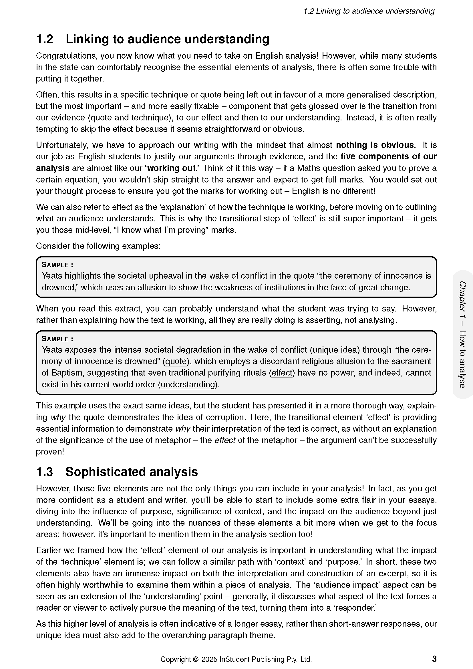 English Course Notes by ATAR Notes, white page with printed text displaying sections on audience understanding and sophisticated analysis.