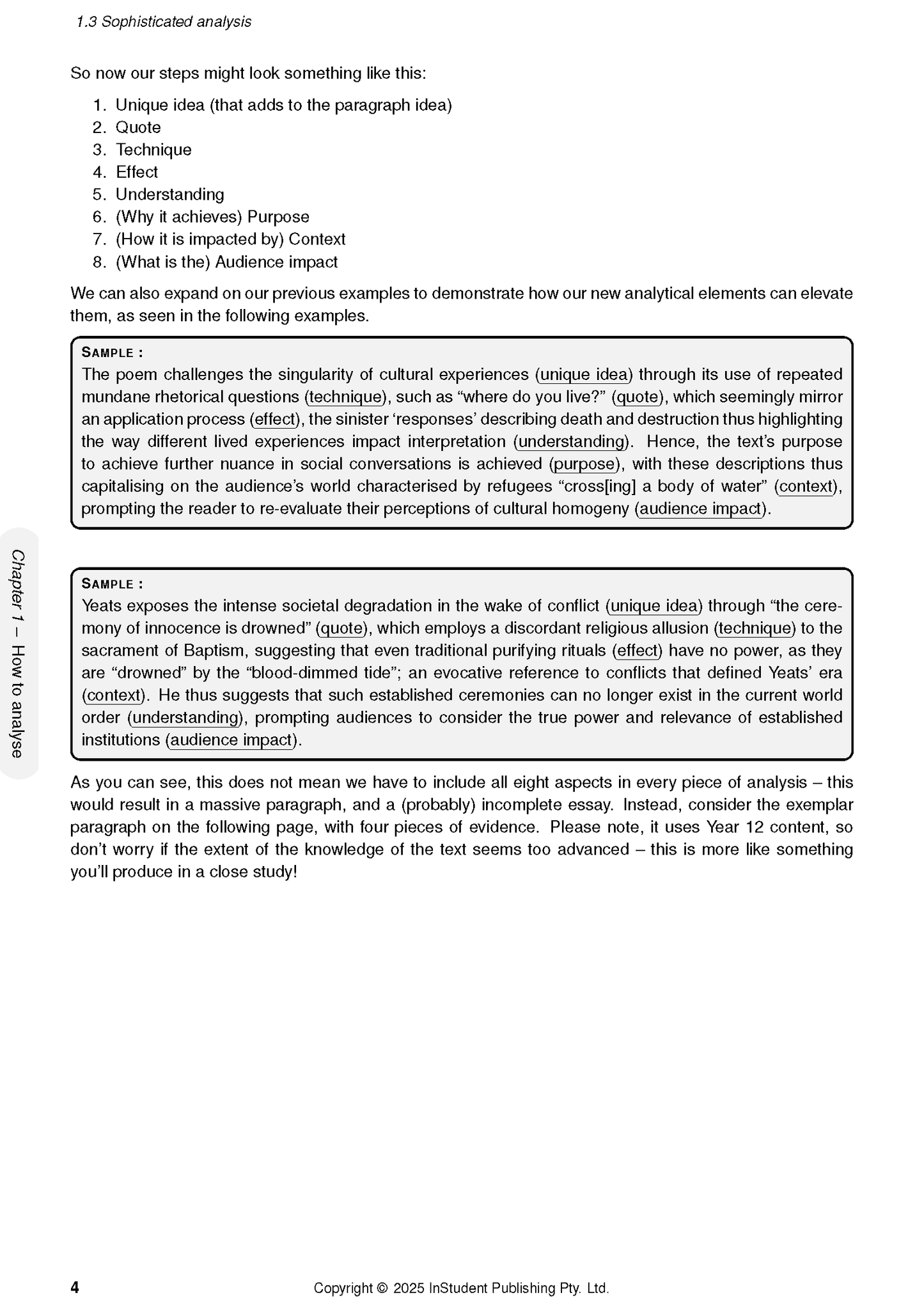HSC Year 11 English Complete Course Notes (2026-2028) from ATAR Notes, showing a page on 'Sophisticated analysis' with bullet points and sample paragraphs.