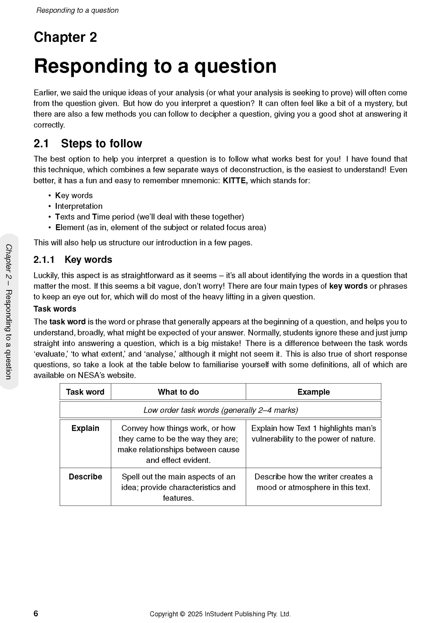 HSC Year 11 English Course Notes by ATAR Notes, a cropped page displaying Chapter 2 content and a table of task words.