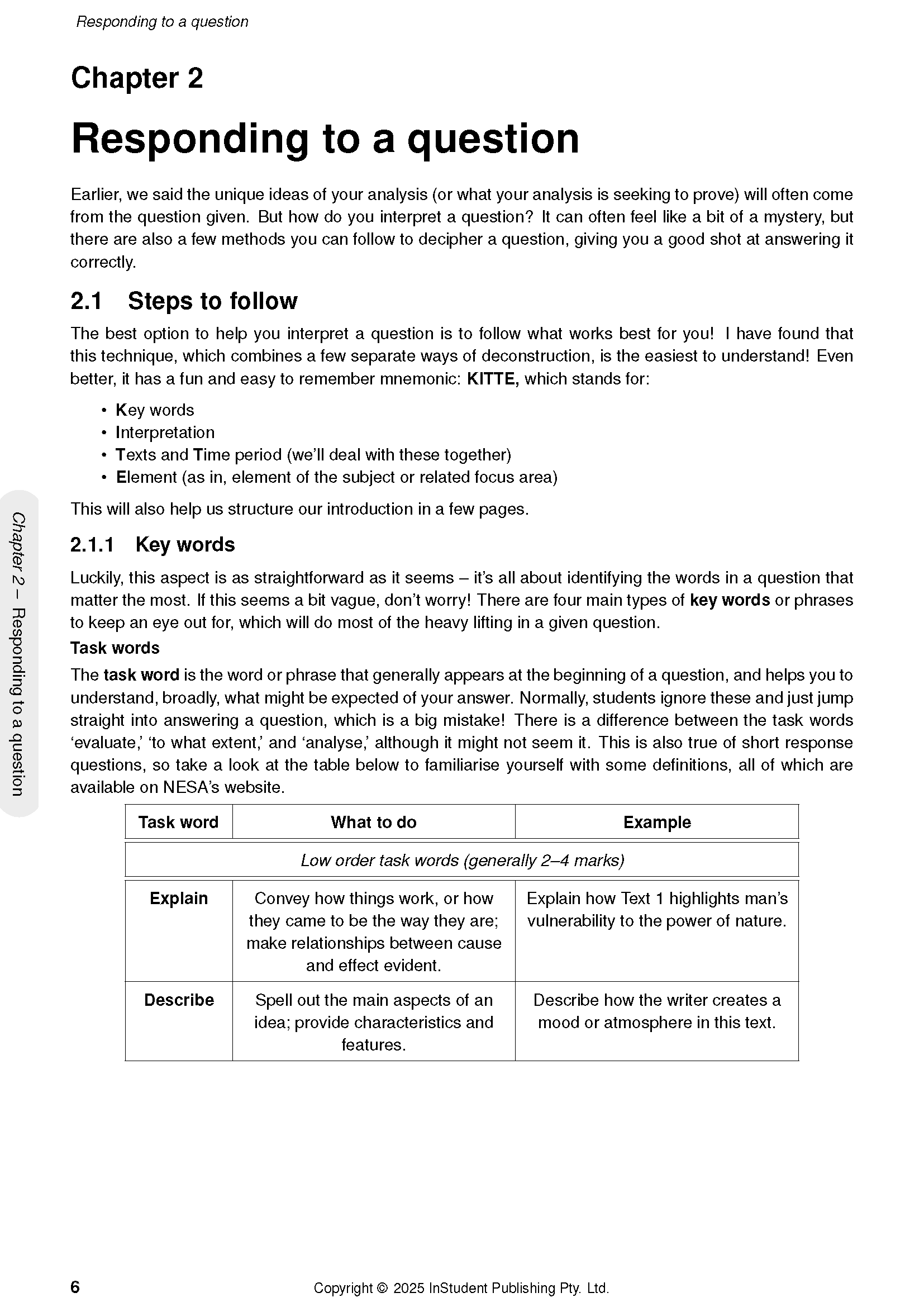 HSC Year 11 English Course Notes by ATAR Notes, a cropped page displaying Chapter 2 content and a table of task words.